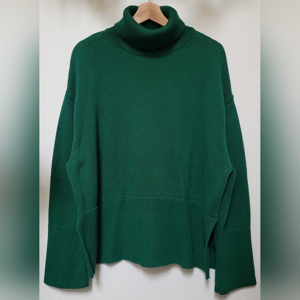 GAP 100% Cotton 24/7 Split-hem Turtleneck Sweater, Ivan Green